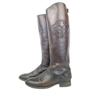 Frye Logo Embossed Melissa back button zip tall Riding Boots womens 6